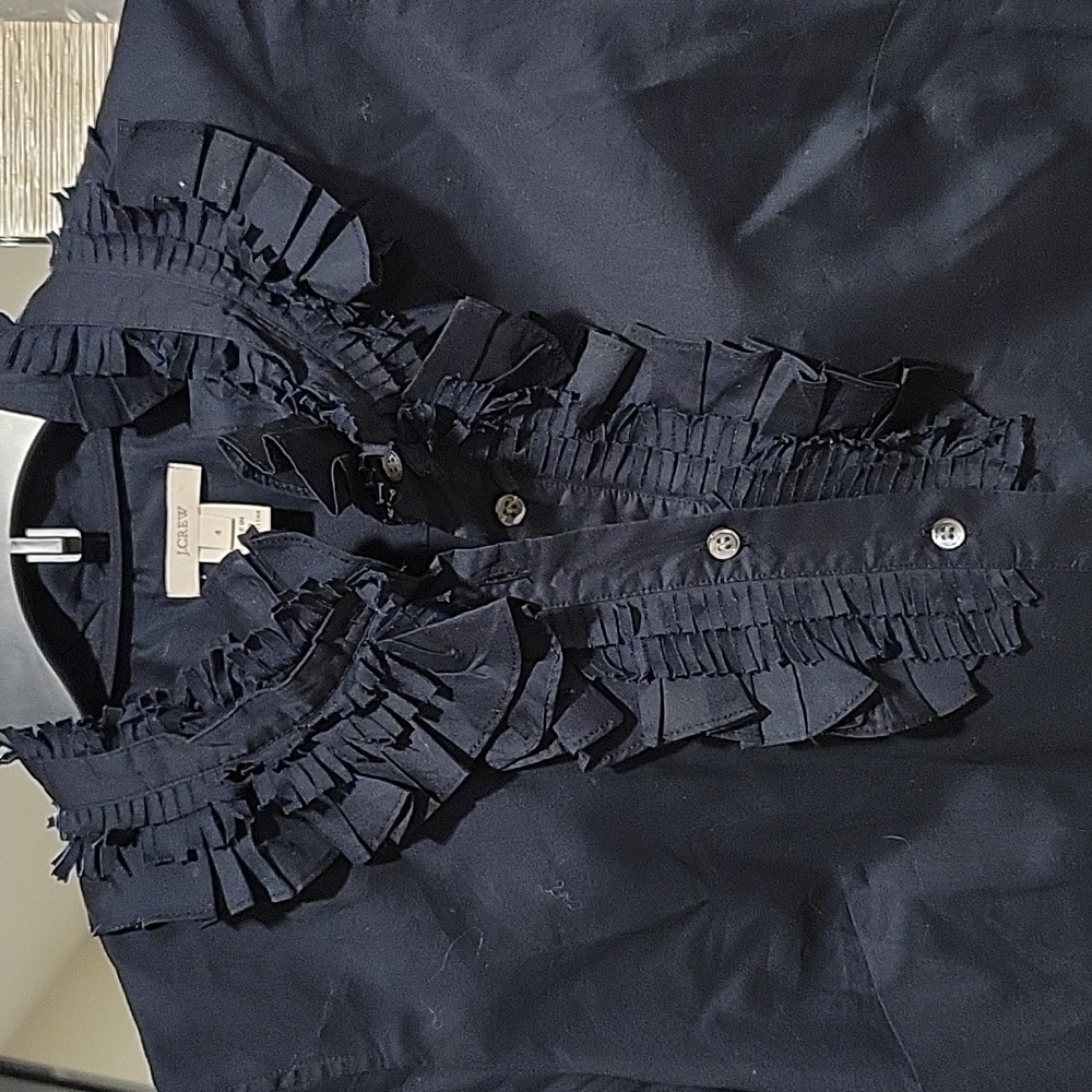 Black button-down with ruffle detail Sz 4